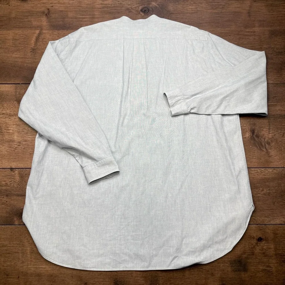 Y2K Abercrombie & Fitch Mens Band Collar Shirt Grey Micro Gingham Cotton Large L